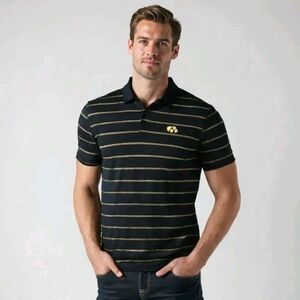 Antigua Men's Polo Shirt, black/stripes/short sleeve size Large